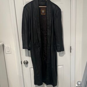 Long Black Leather Coat - Vintage Women’s Overcoat